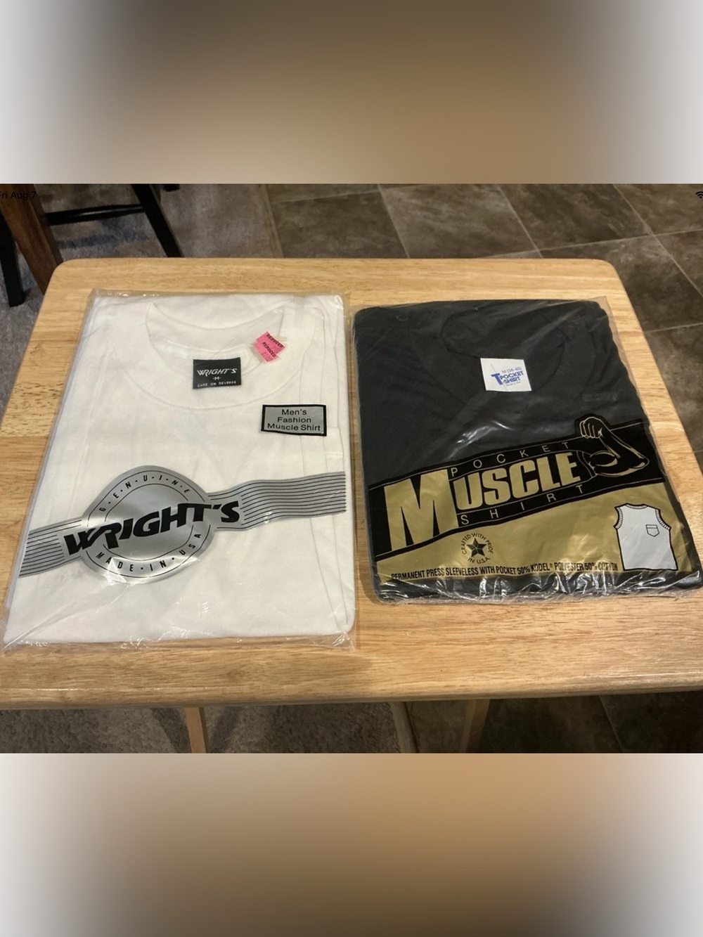 Vintage USA Lot of 2 Mens Muscle Shirts: Wrights & Pocket T Size M NEW Sealed